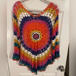 Rainbow Crochet Boho Coverup Tunic